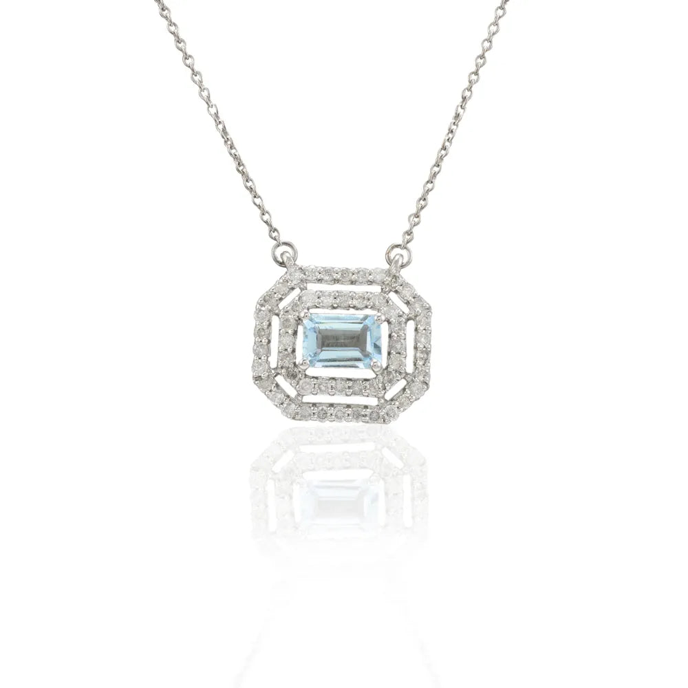 Fashionable Jewelry Natural Aquamarine & Diamond 14k White Gold Long Chain Necklace