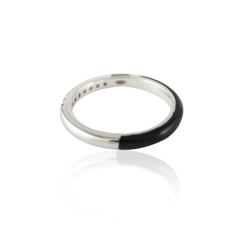 Handmade Jewelry Natural Diamond 14K Solid White Gold Black Enamel Stacking Band Ring