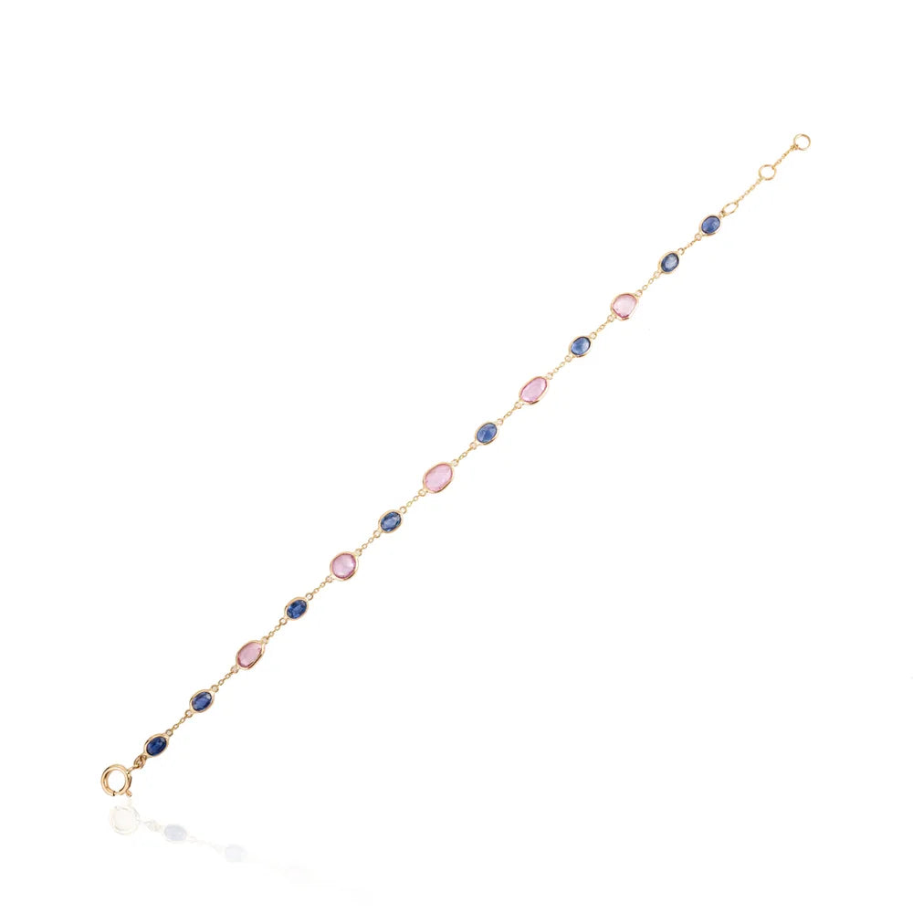 High Quality Product 18K Yellow Gold Multi Sapphire Chain Bracelet