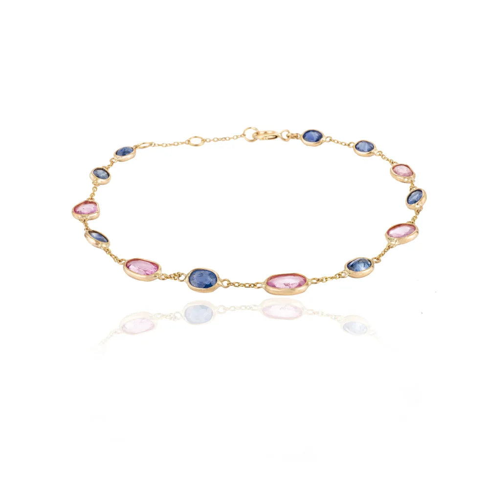 High Quality Product 18K Yellow Gold Multi Sapphire Chain Bracelet