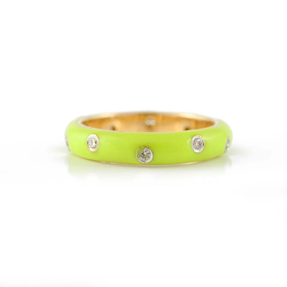 Minimalist Jewelry Natural Diamond 14K Solid Yellow Gold Colorful Enamel Dainty Ring