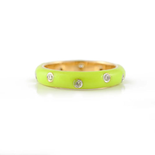 Minimalist Jewelry Natural Diamond 14K Solid Yellow Gold Colorful Enamel Dainty Ring