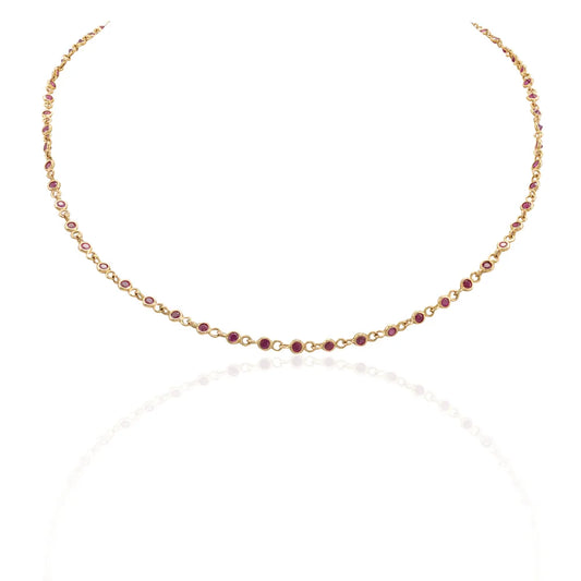 Best Selling Product Natural Ruby 14K Solid Yellow Gold Link Chain Necklace