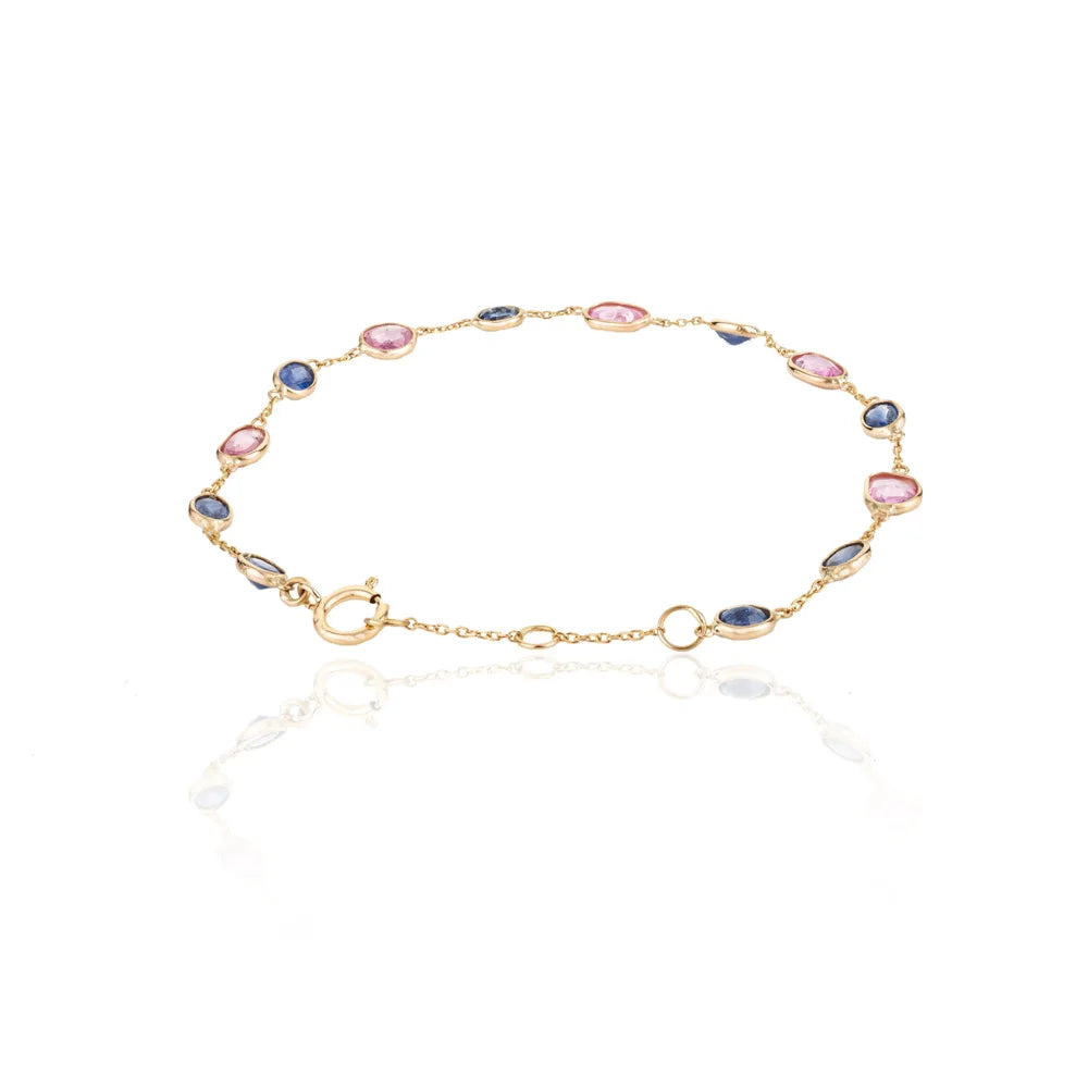 High Quality Product 18K Yellow Gold Multi Sapphire Chain Bracelet