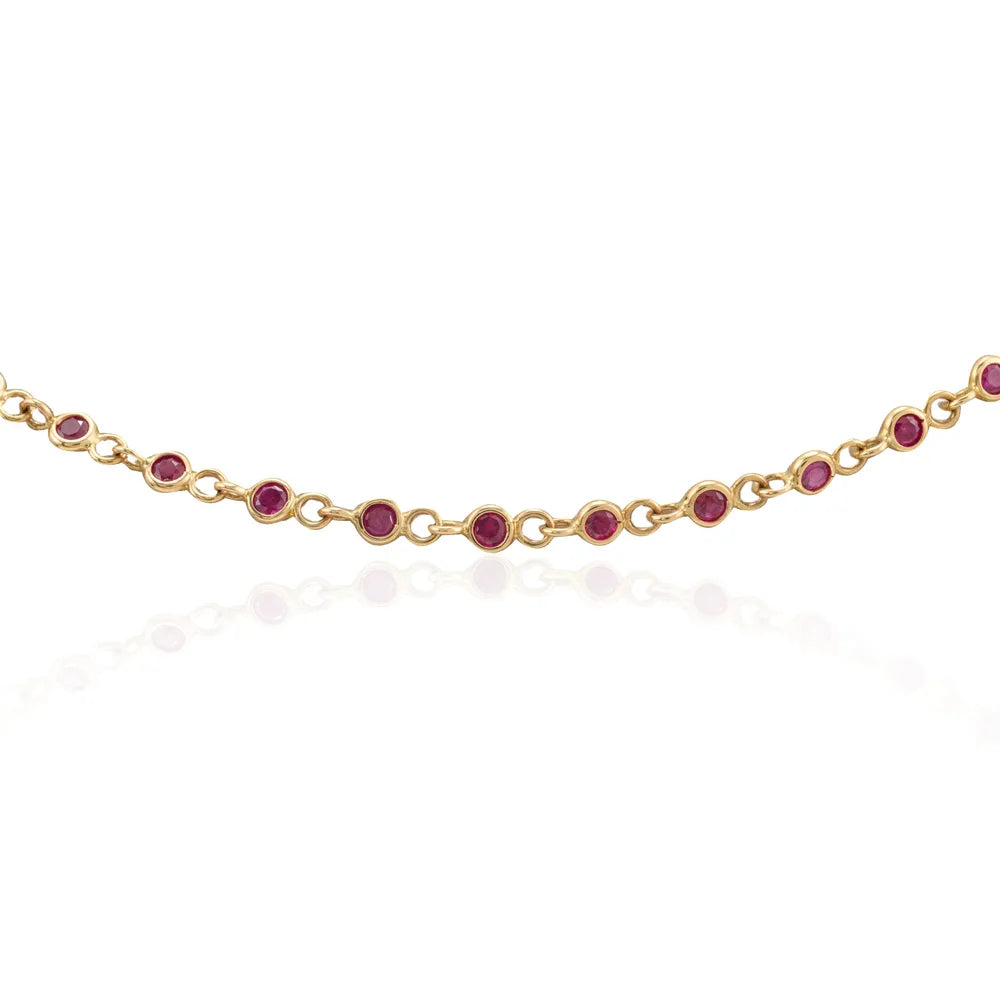 Best Selling Product Natural Ruby 14K Solid Yellow Gold Link Chain Necklace