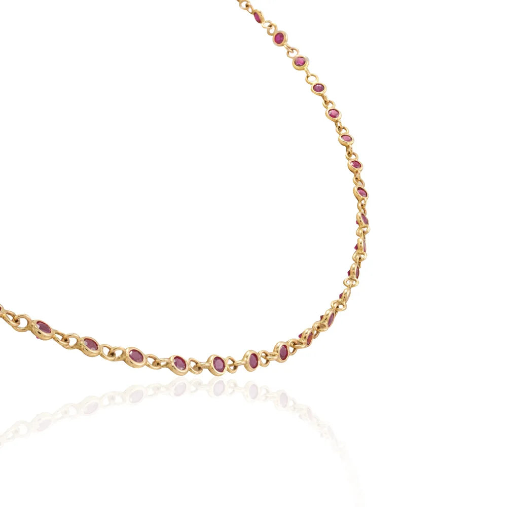 Best Selling Product Natural Ruby 14K Solid Yellow Gold Link Chain Necklace