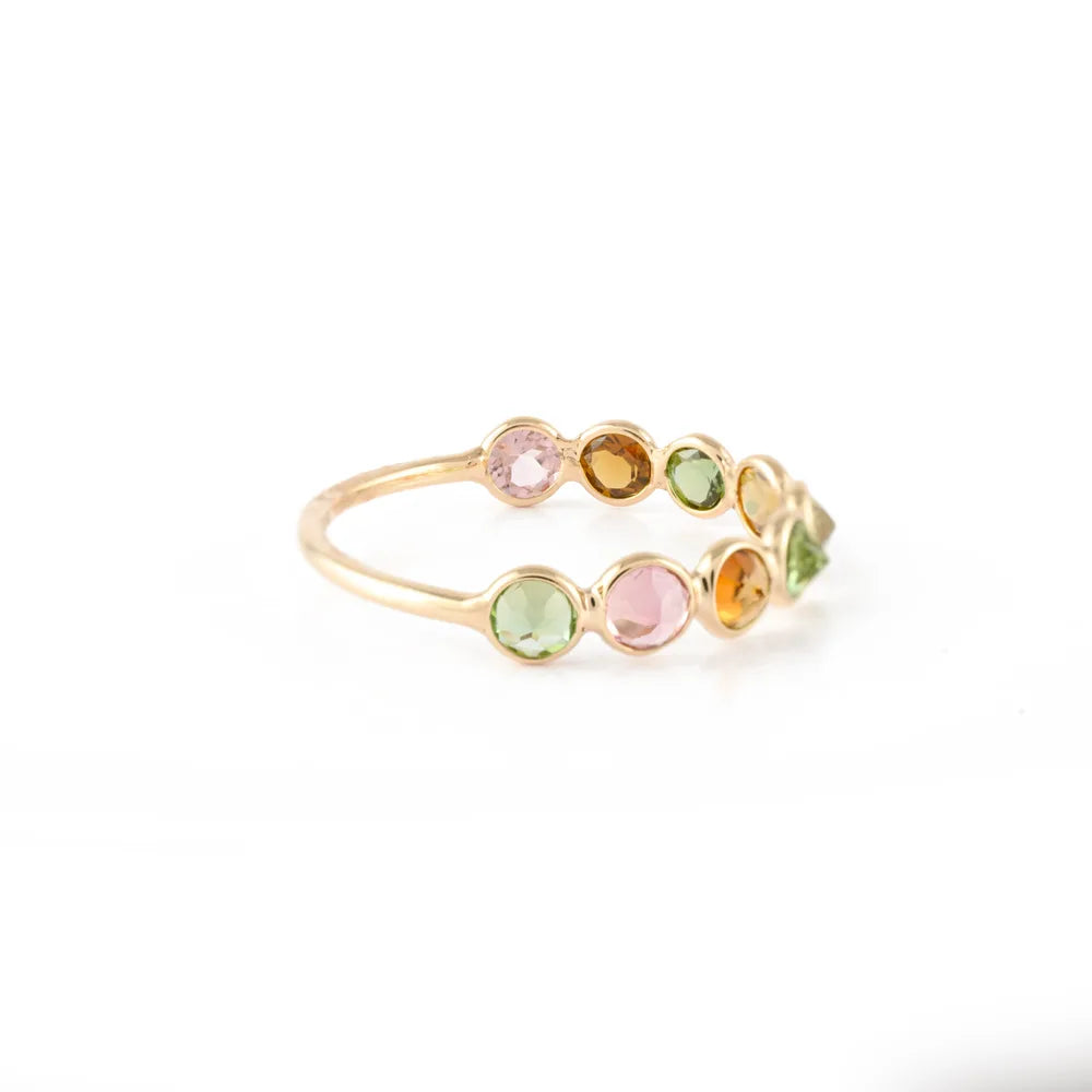 Fine Jewelry 14K Solid Yellow Gold Natural Tourmaline Stacking band Ring