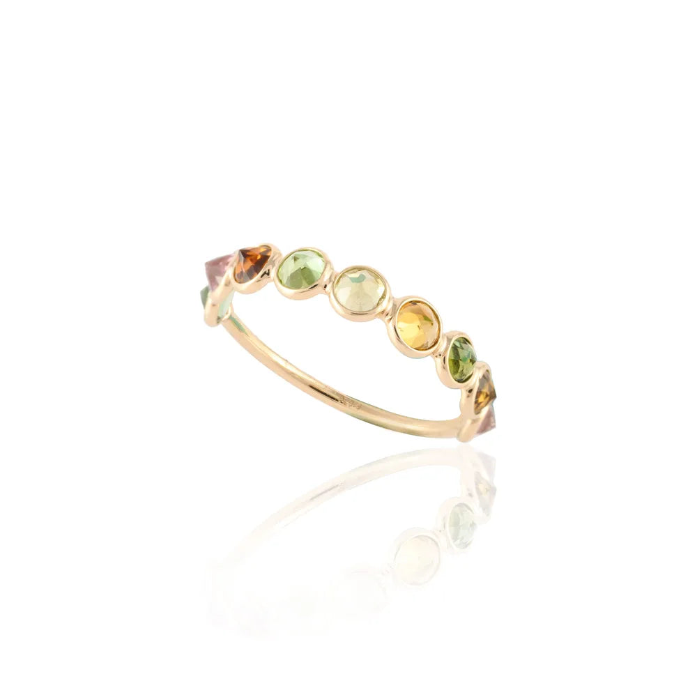 Fine Jewelry 14K Solid Yellow Gold Natural Tourmaline Stacking band Ring