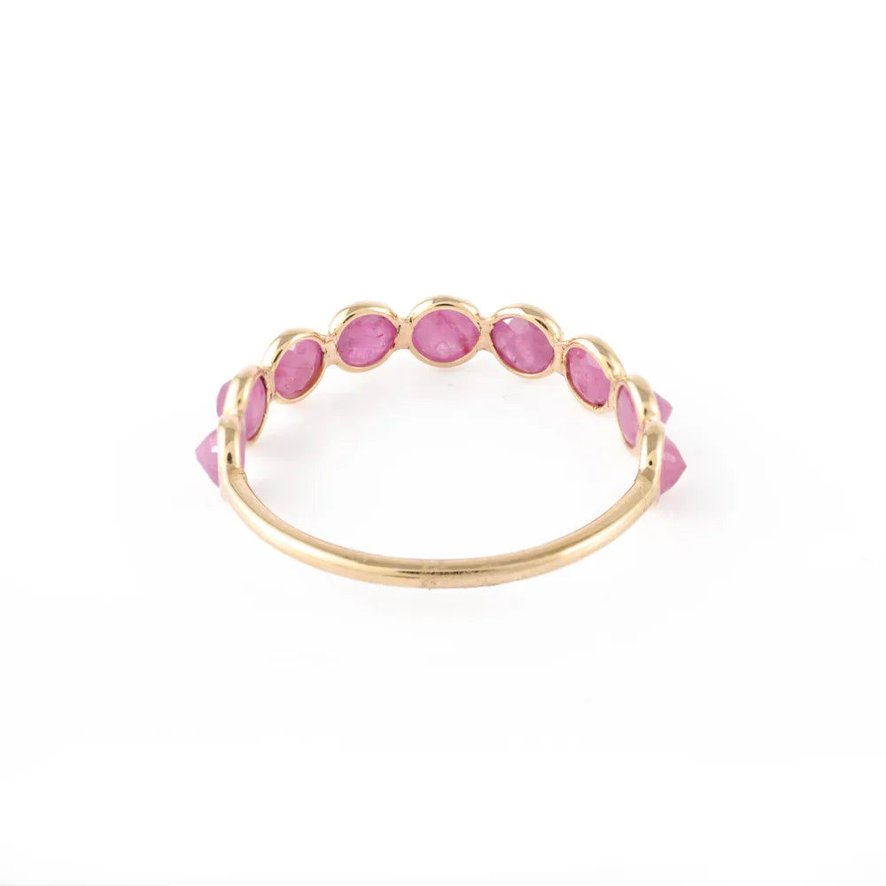 Best Selling Product Natural Precious Gemstone Ruby 14K Solid Yellow Gold Stackable Band Ring