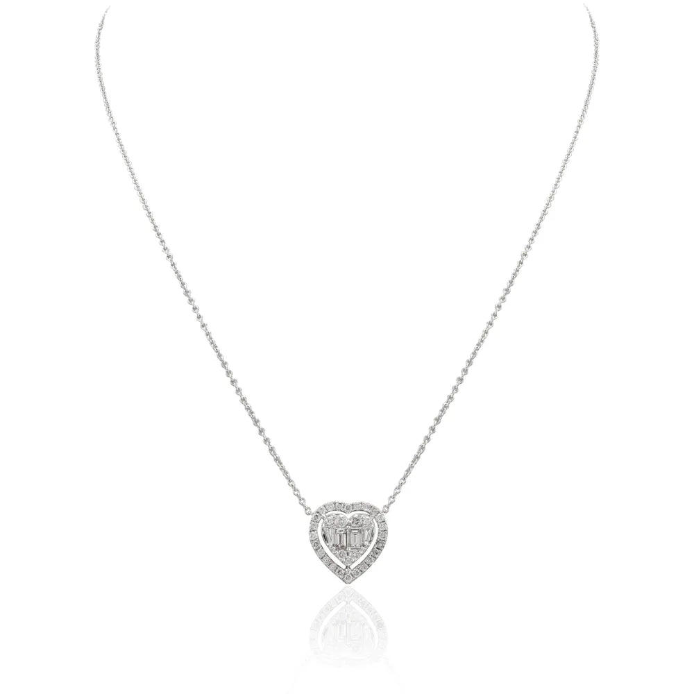 Minimal Jewelry Natural Diamond 18K Solid White Gold Heart Shape Diamond Necklace