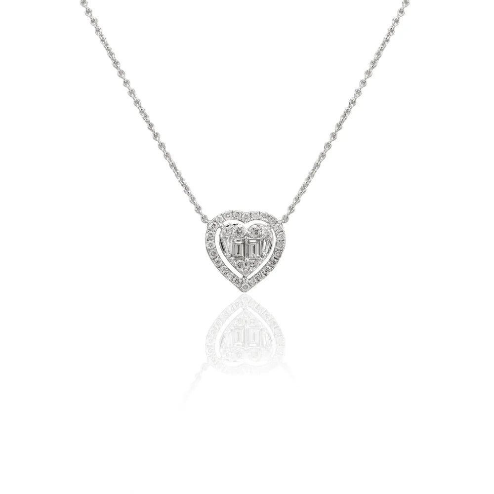 Minimal Jewelry Natural Diamond 18K Solid White Gold Heart Shape Diamond Necklace