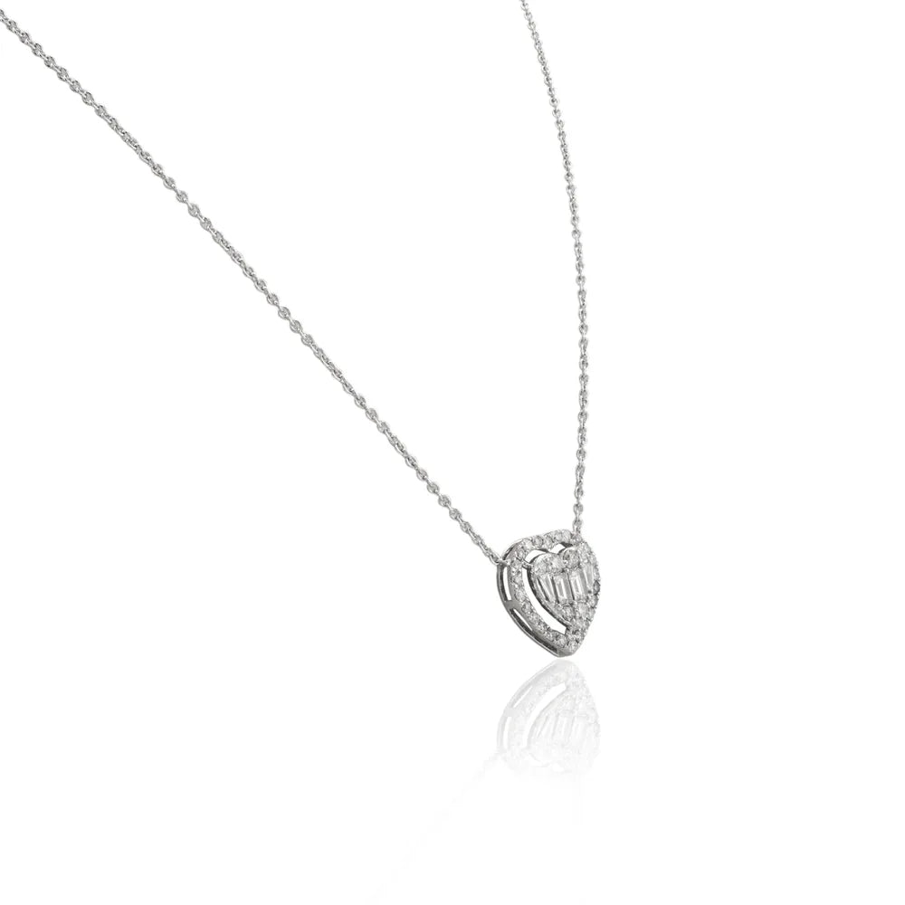 Minimal Jewelry Natural Diamond 18K Solid White Gold Heart Shape Diamond Necklace