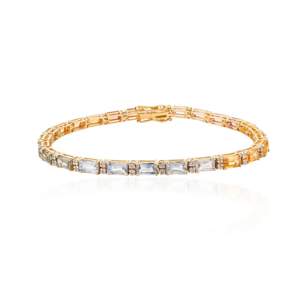 High Quality Product Natural Multi Stone & Diamond Solid Gold Tennis Bracelet