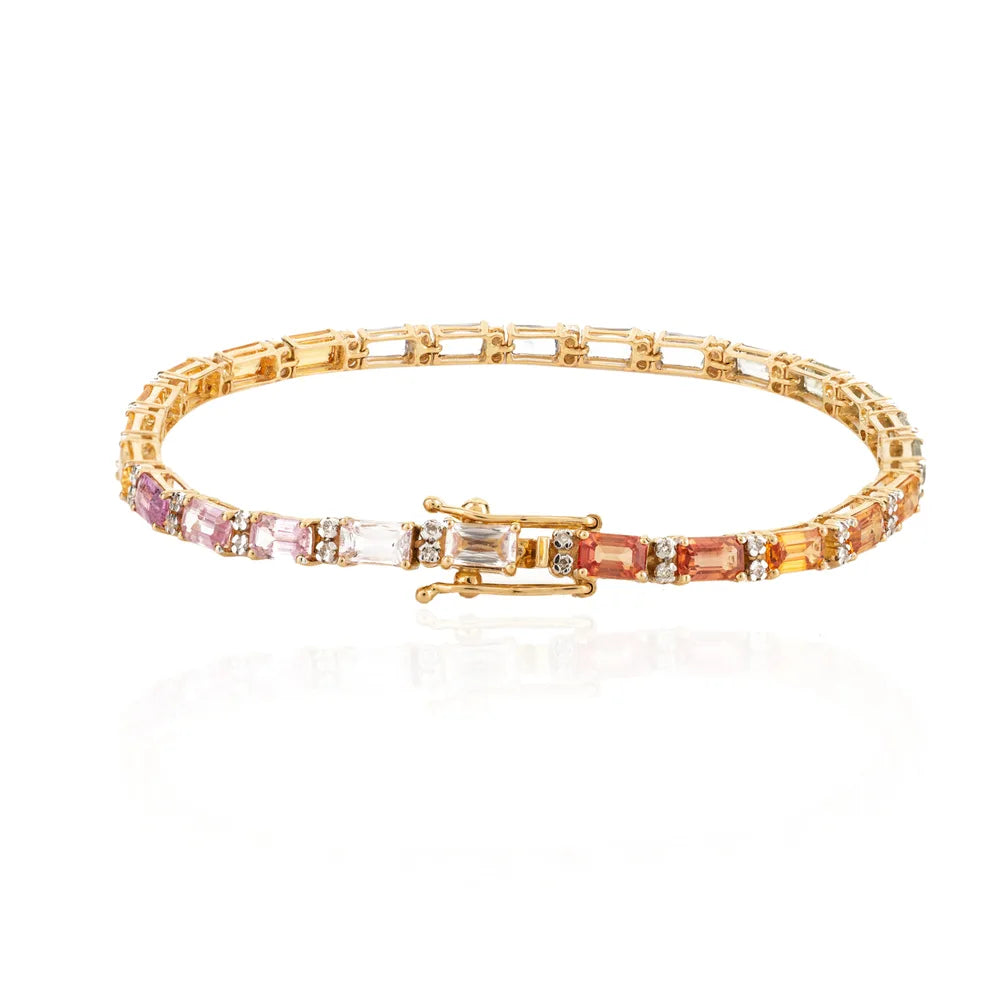 High Quality Product Natural Multi Stone & Diamond Solid Gold Tennis Bracelet