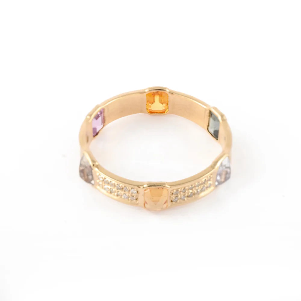 Minimal Jewelry Natural Multi Sapphire & Diamond 18K Yellow Gold Full Stackable Band Ring