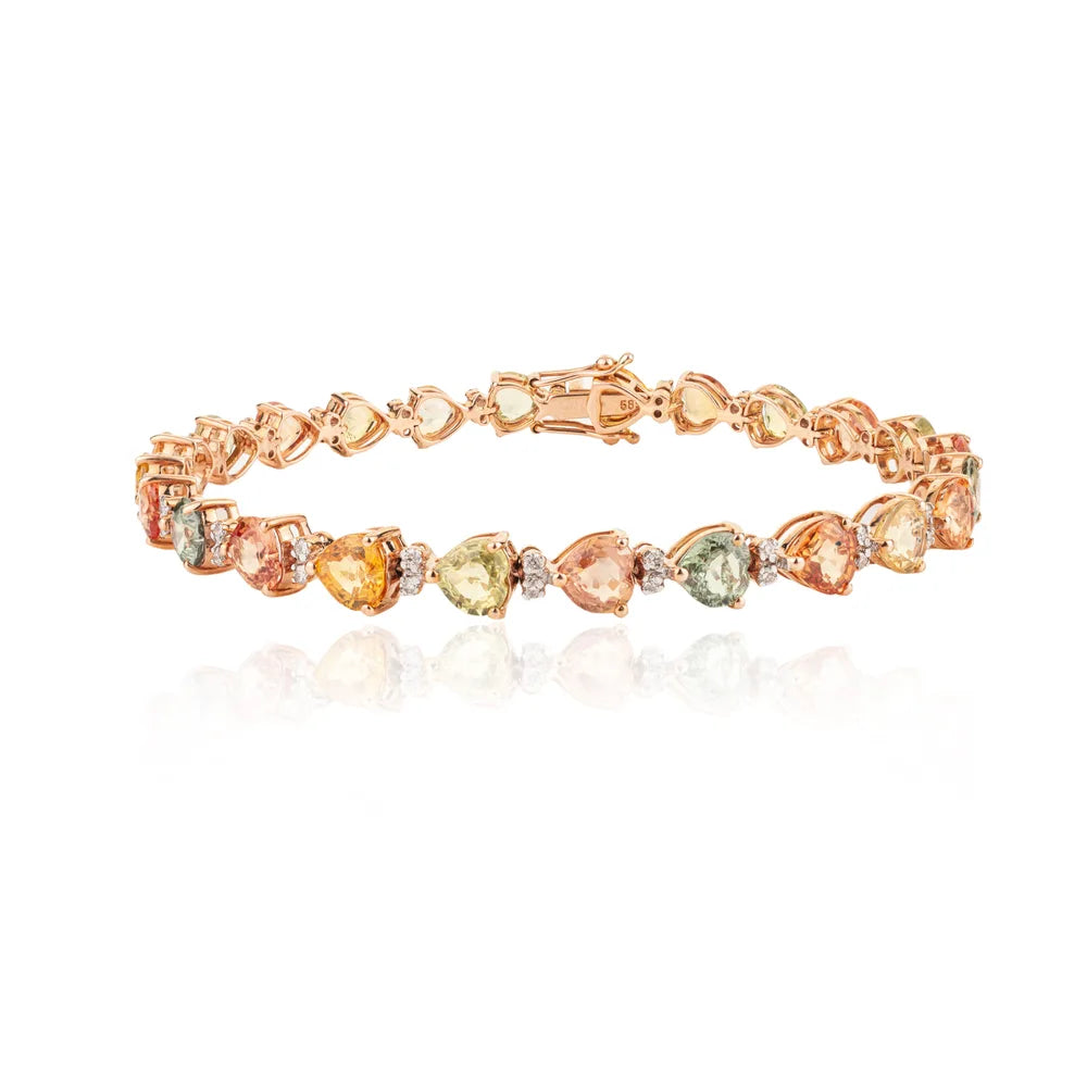 Designer Jewelry 14K Rose Gold Multi Stone & Diamond Tennis Bracelet