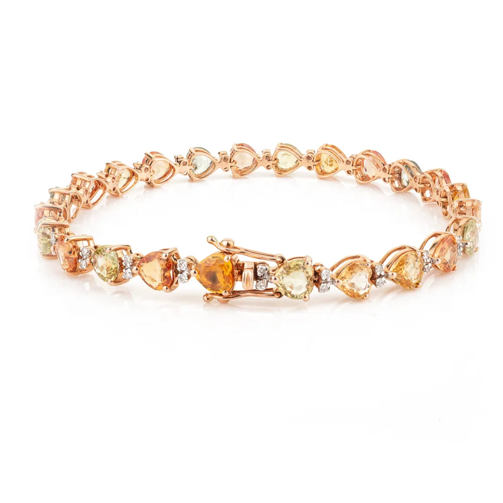 Designer Jewelry 14K Rose Gold Multi Stone & Diamond Tennis Bracelet