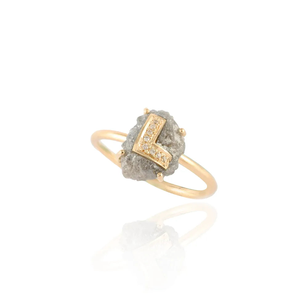 Fine Jewelry 18K Solid Yellow Gold Natural Diamond Personalized Letter Ring