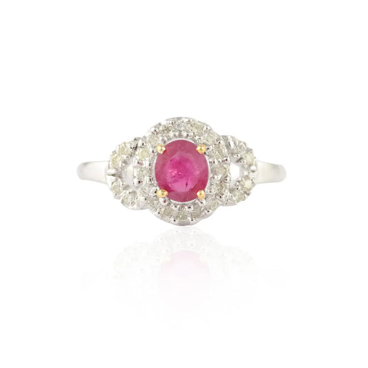 Gemstone Jewelry Natural Ruby & Diamond 14K Fine White Gold Delicate Ring