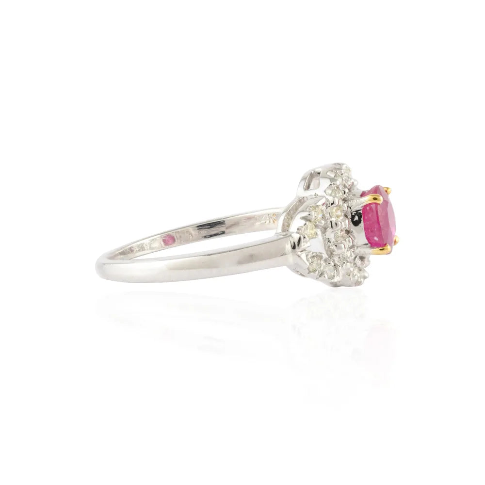 Gemstone Jewelry Natural Ruby & Diamond 14K Fine White Gold Delicate Ring