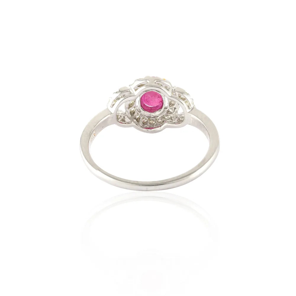 Gemstone Jewelry Natural Ruby & Diamond 14K Fine White Gold Delicate Ring