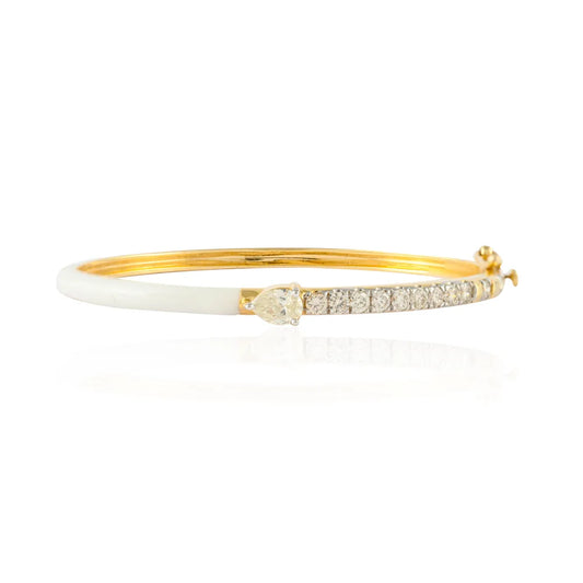 Fashionable Jewelry Natural Diamond 14K Yellow Gold White Enamel Bracelet