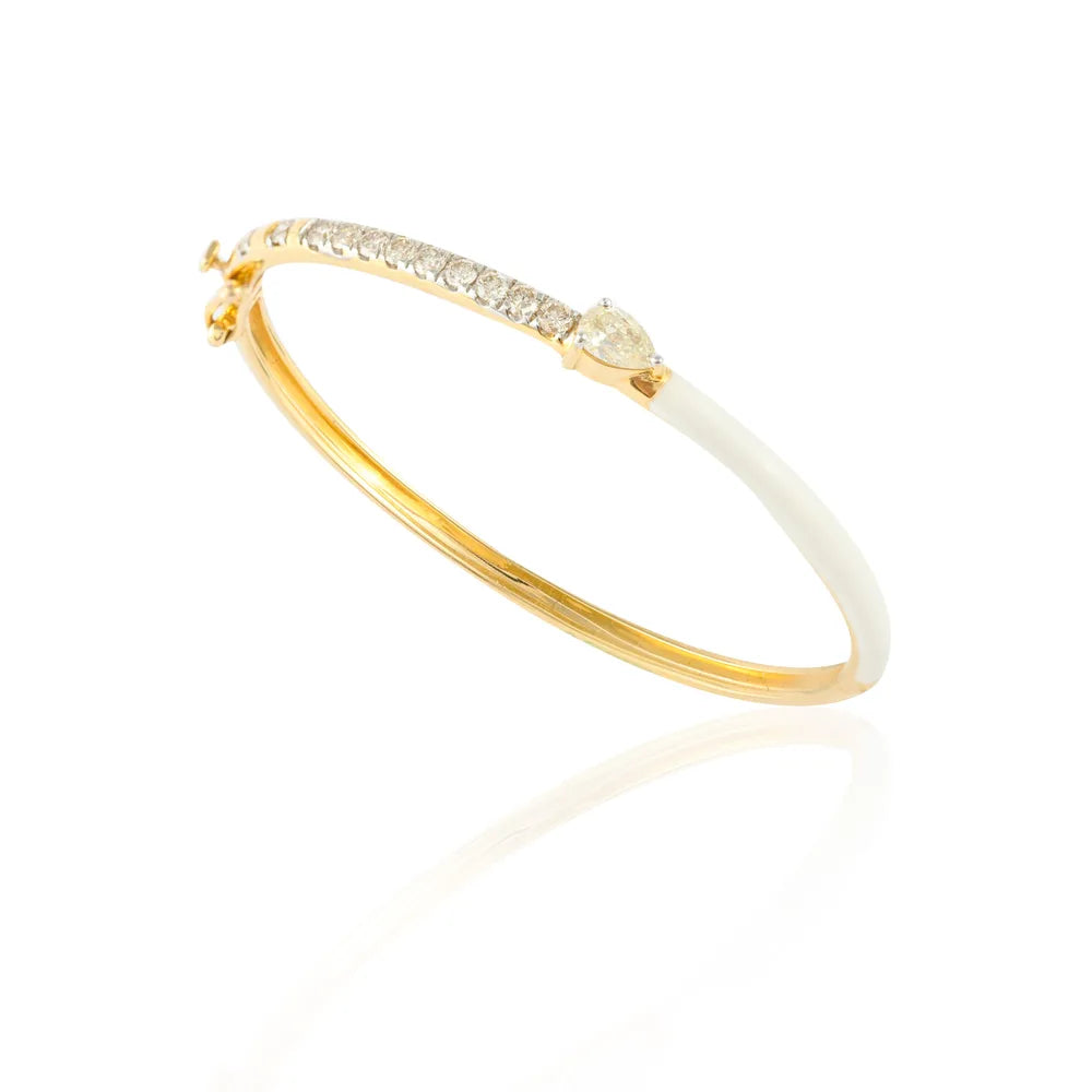 Fashionable Jewelry Natural Diamond 14K Yellow Gold White Enamel Bracelet