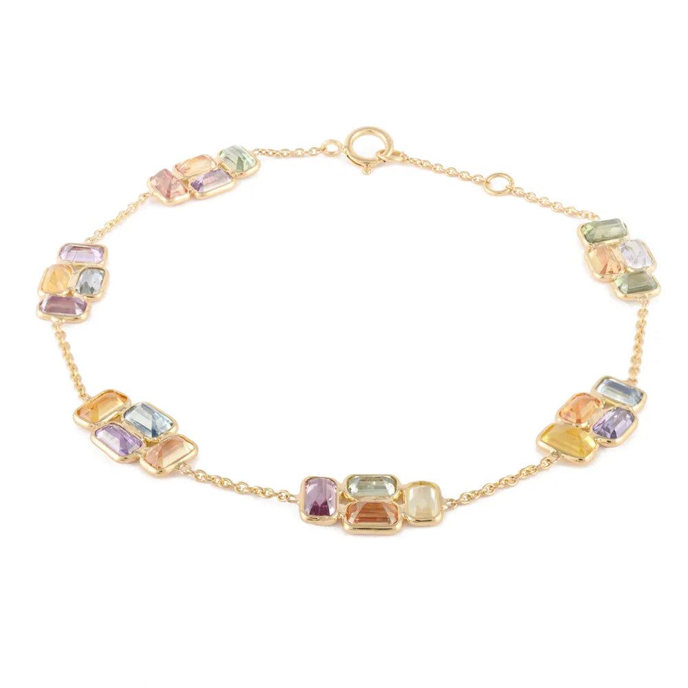 Natural Precious Gemstone Multi Sapphire 18K Solid Yellow Gold Adjustable Bracelet