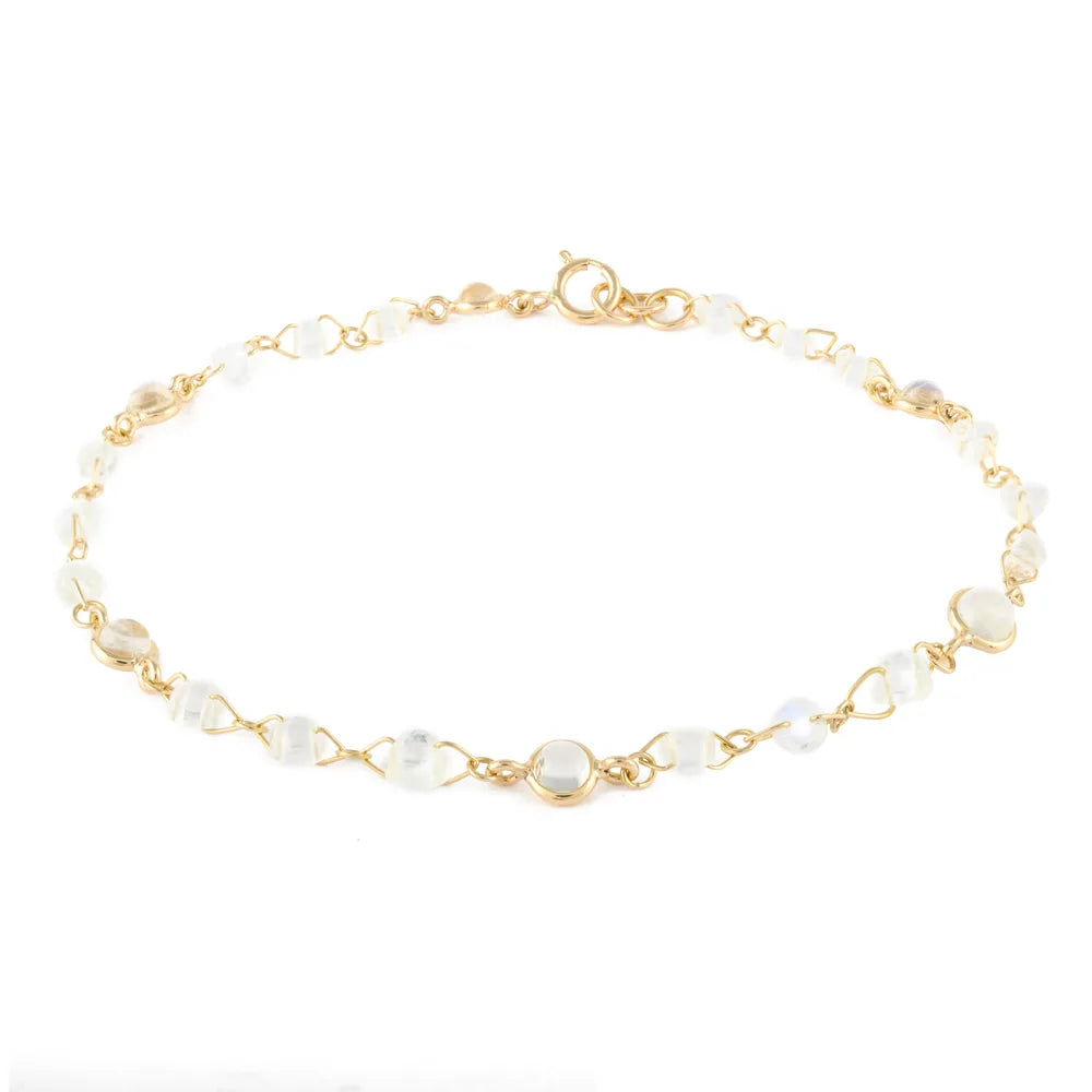 18K Yellow Gold Natural Rainbow Moonstone Classic Designs Adjustable Bracelet