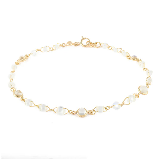 18K Yellow Gold Natural Rainbow Moonstone Classic Designs Adjustable Bracelet