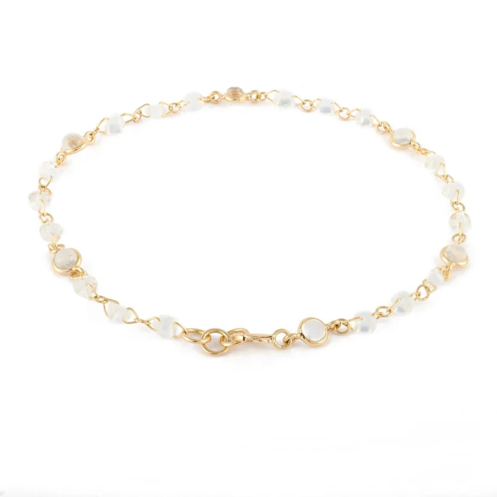 18K Yellow Gold Natural Rainbow Moonstone Classic Designs Adjustable Bracelet