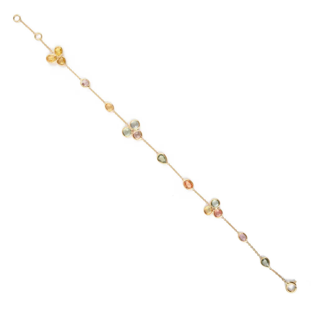 Gemstone Jewelry Natural Multi Sapphire 18K Solid Yellow Gold Long Chain Adjustable Bracelet