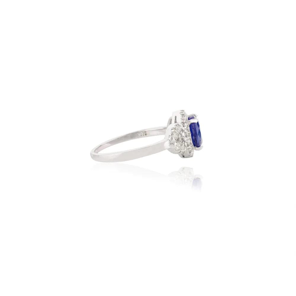 Birthstone Jewelry 14K Solid White Gold Blue Sapphire & Diamond Designer Ring