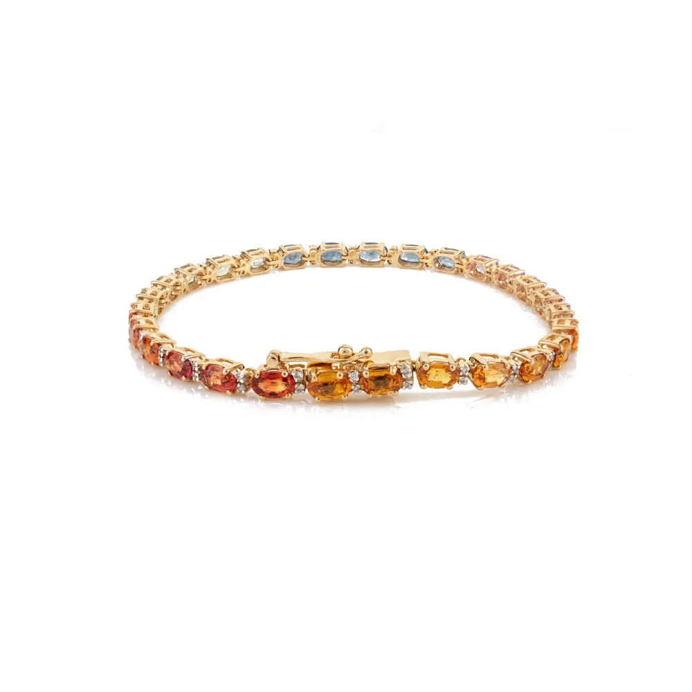 Custom Jewelry 18K Yellow Gold Multi Stone & Diamond Tennis Bracelet