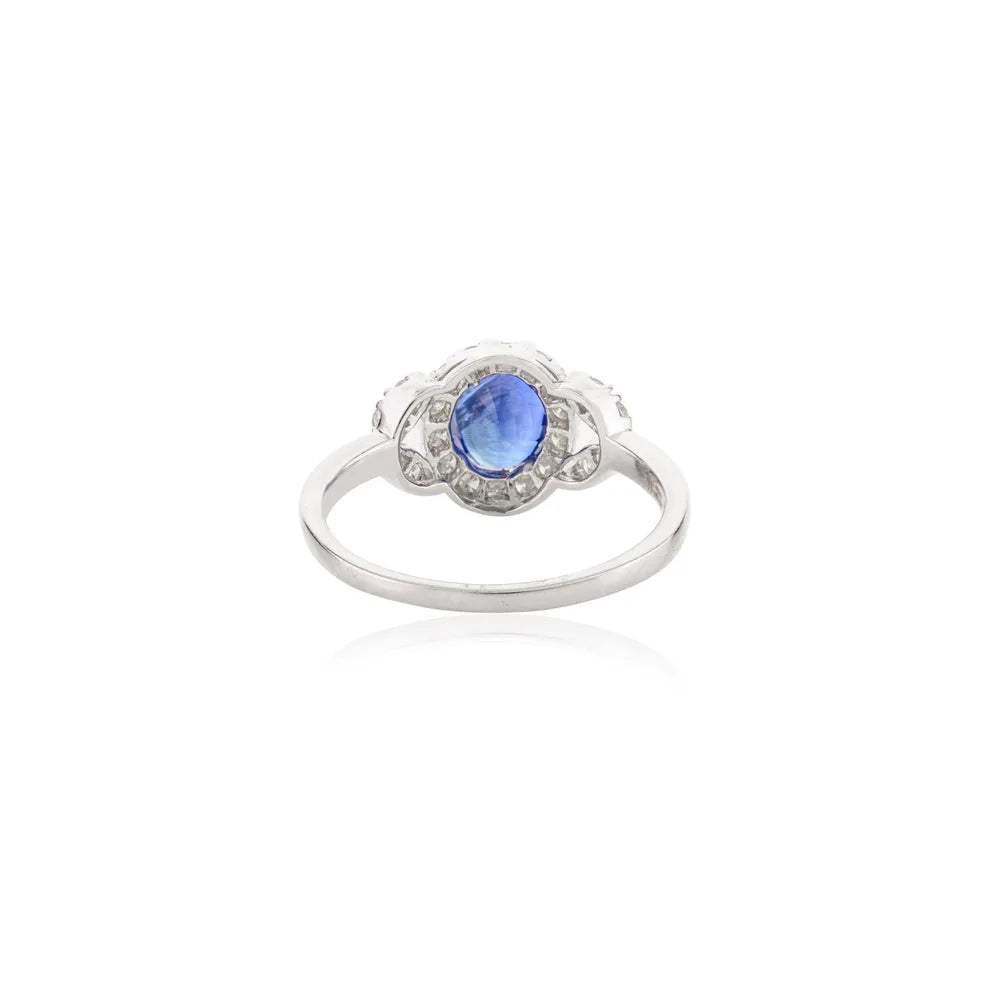 Birthstone Jewelry 14K Solid White Gold Blue Sapphire & Diamond Designer Ring