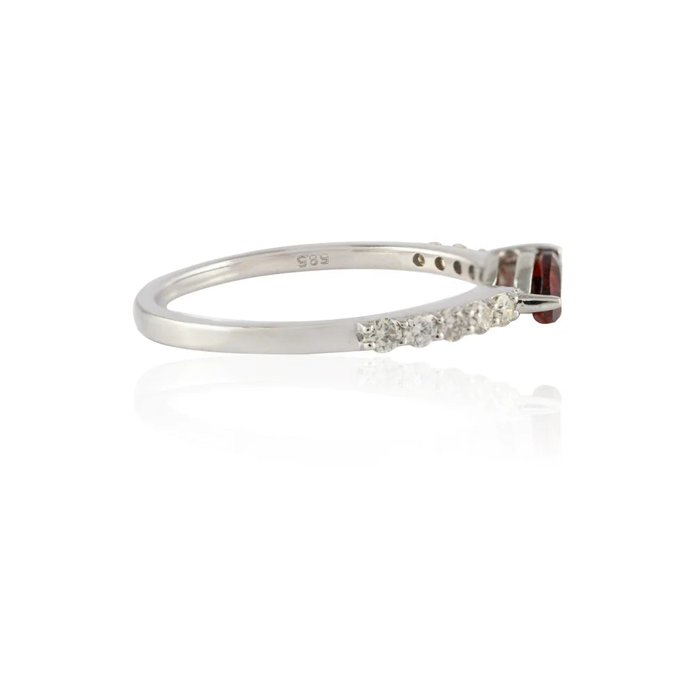 Minimalist Jewelry Natural Garnet & Diamond 14K Solid White Gold Ring