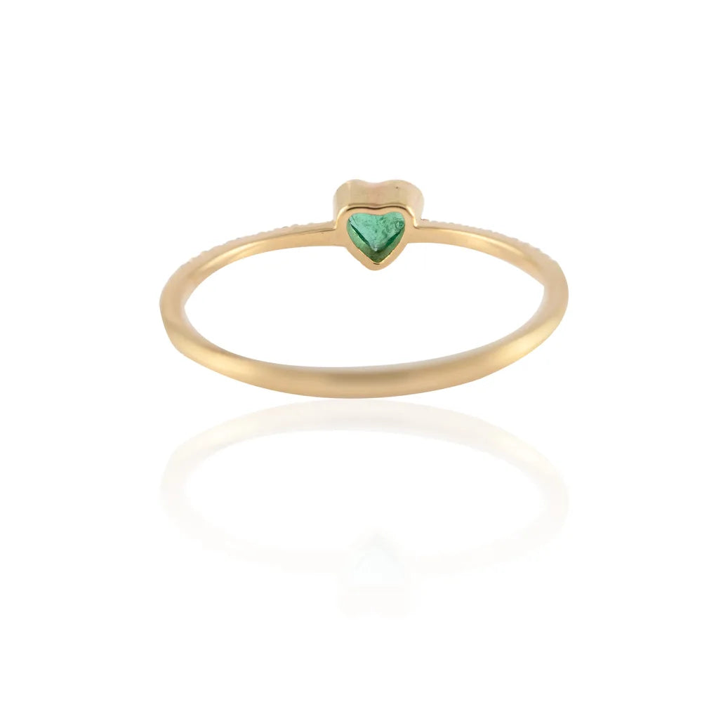 Natural Heart Shape Emerald & Diamond 14K Solid Yellow Gold Minimal Ring