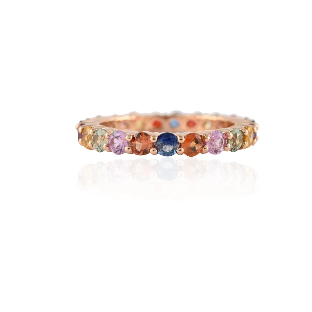 Handmade Jewelry Natural Multi Sapphire 14K Rose Gold Full Eternity Band Ring