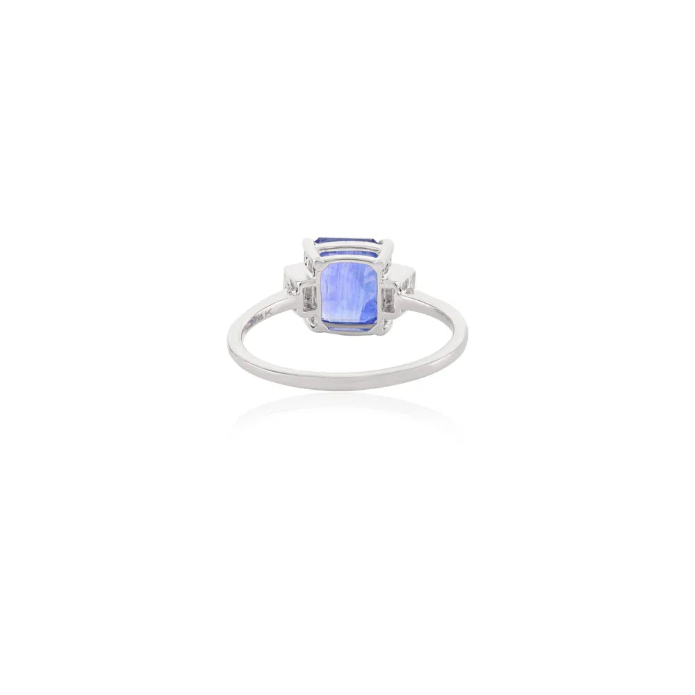 Precious Gemstone Natural Blue Sapphire & Diamond 14K White Gold Ring