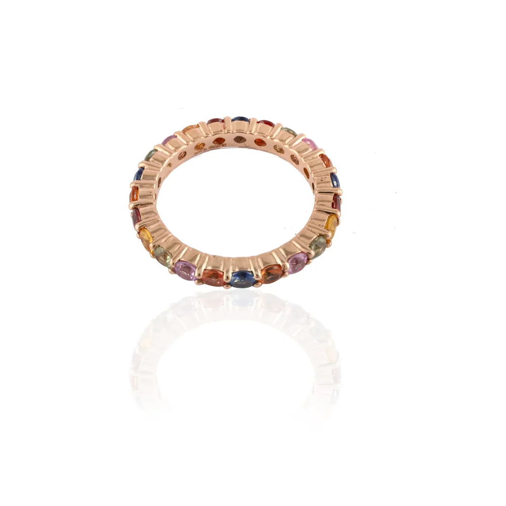 Handmade Jewelry Natural Multi Sapphire 14K Rose Gold Full Eternity Band Ring