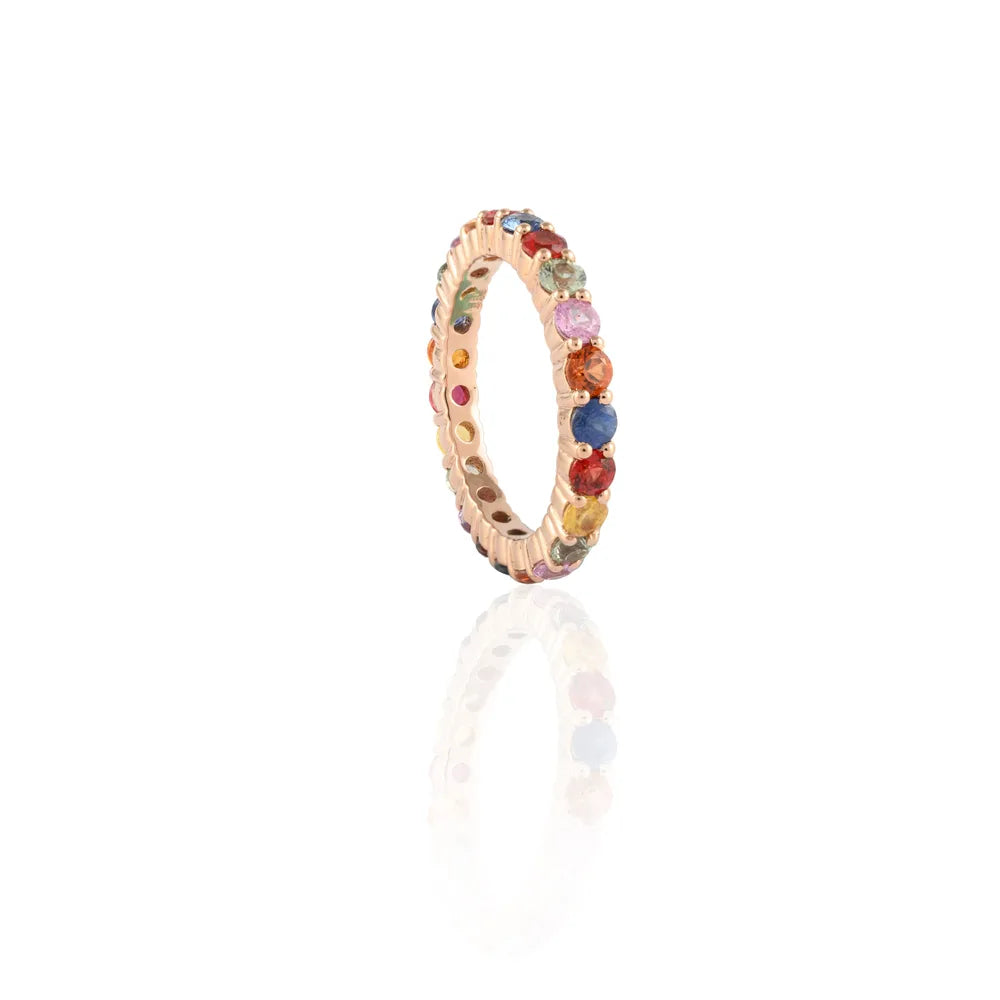 Handmade Jewelry Natural Multi Sapphire 14K Rose Gold Full Eternity Band Ring