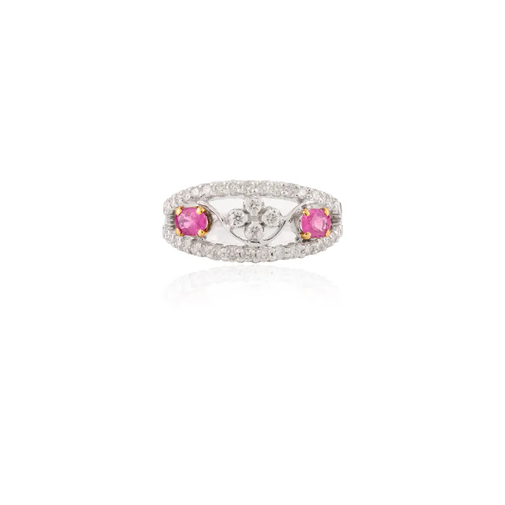 Designer Jewelry Natural Pink Sapphire & Diamond 14K Solid White Gold Ring