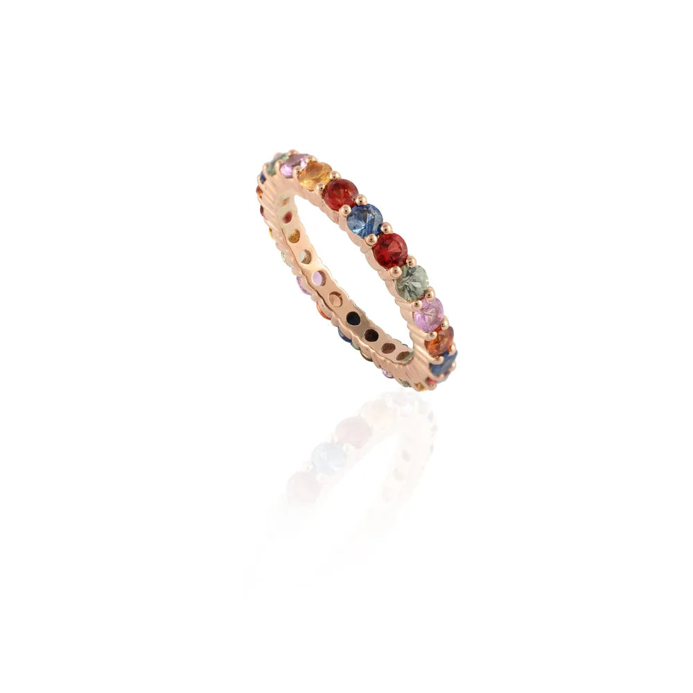 Handmade Jewelry Natural Multi Sapphire 14K Rose Gold Full Eternity Band Ring