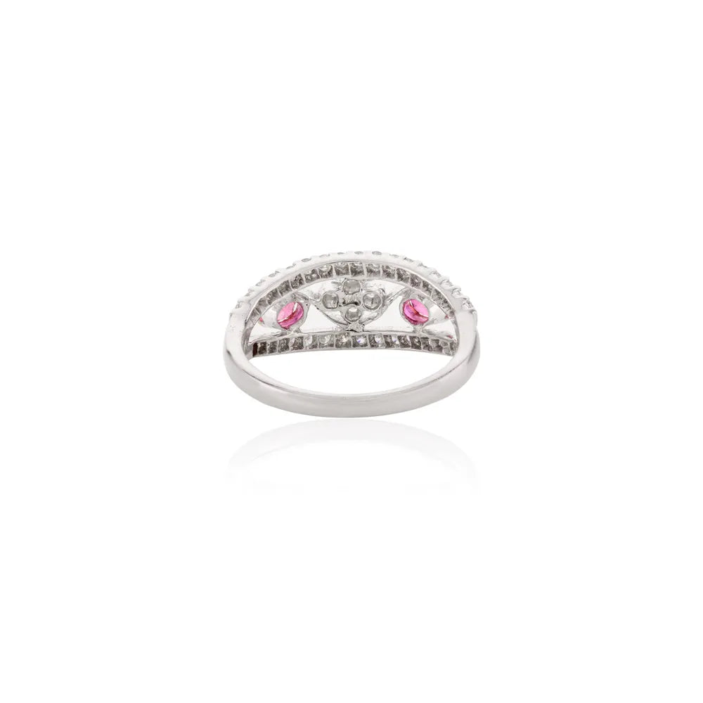 Designer Jewelry Natural Pink Sapphire & Diamond 14K Solid White Gold Ring