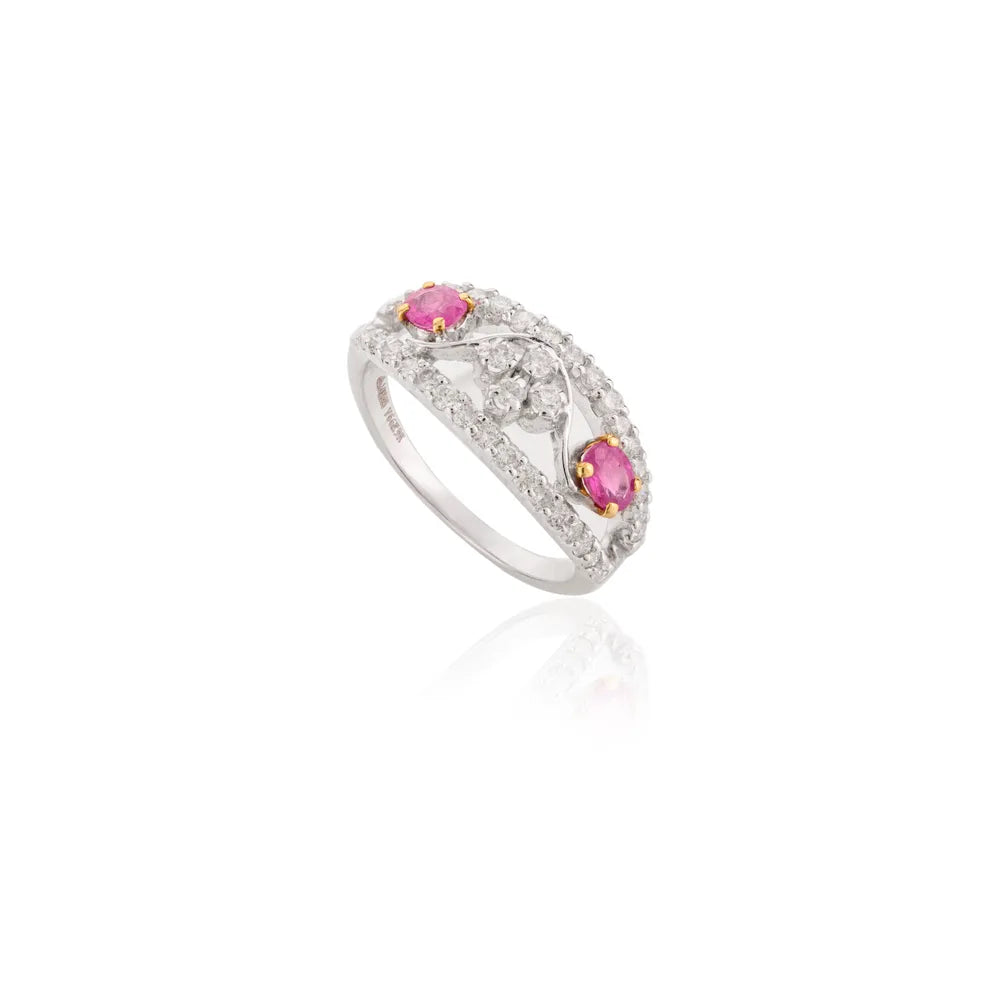 Designer Jewelry Natural Pink Sapphire & Diamond 14K Solid White Gold Ring