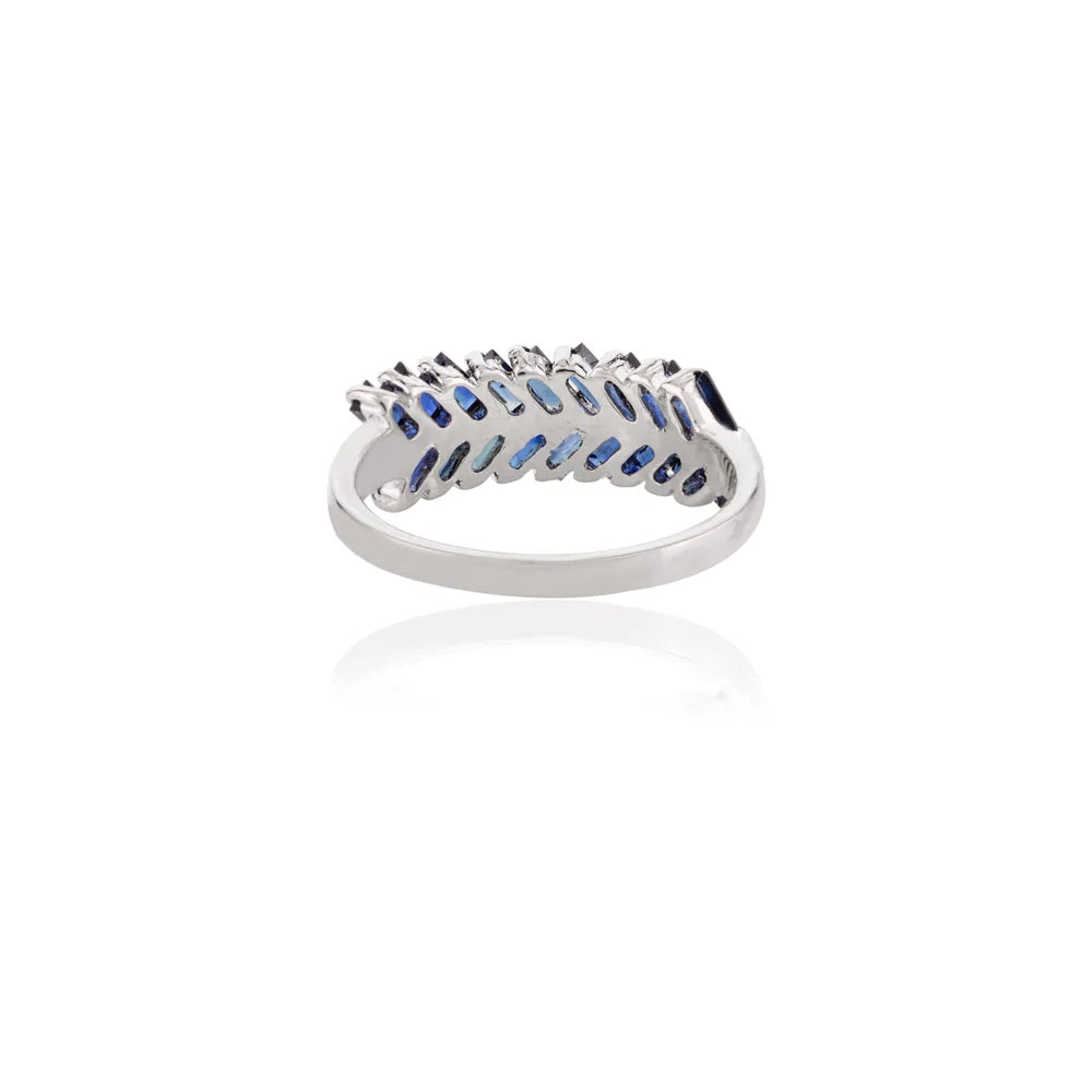 Handcrafted Natural Blue Sapphire & Diamond 14K White Gold Zig Zag Band Ring