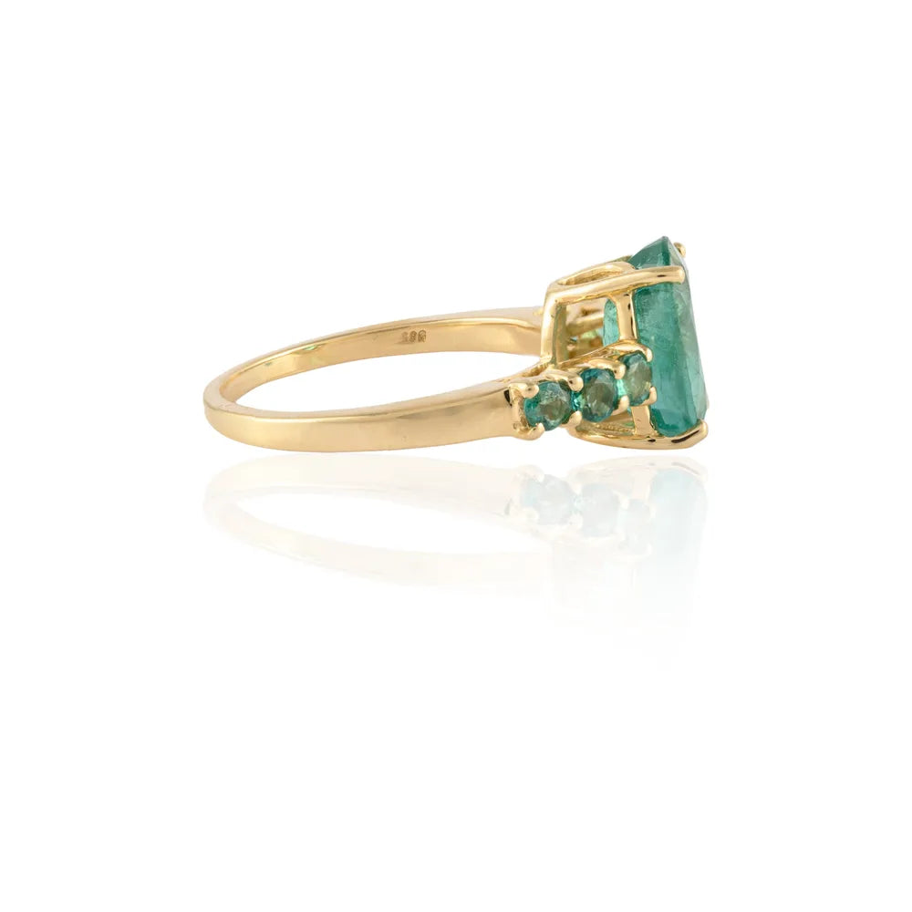 Handmade Jewelry Natural Emerald 14K Solid Yellow Gold Statement Ring