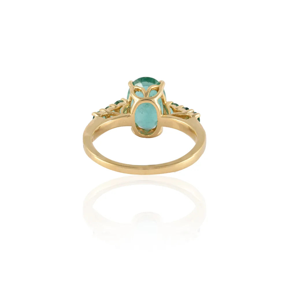 Handmade Jewelry Natural Emerald 14K Solid Yellow Gold Statement Ring