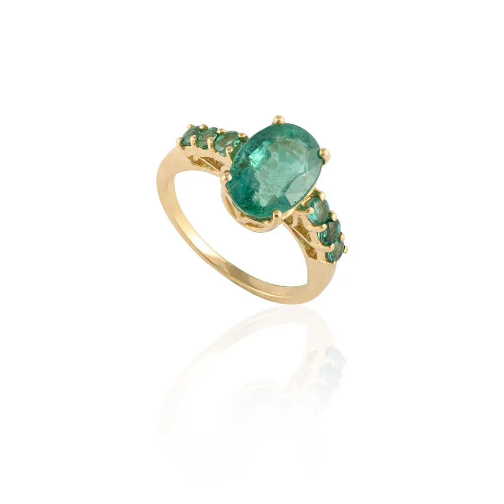 Handmade Jewelry Natural Emerald 14K Solid Yellow Gold Statement Ring