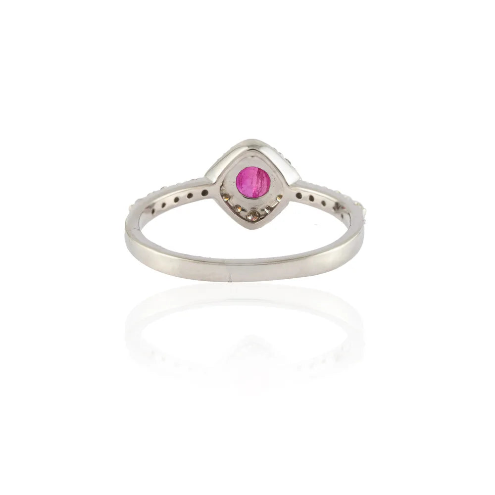 Minimal Jewelry Natural Ruby & Diamond 14K Fine White Gold Charm Ring